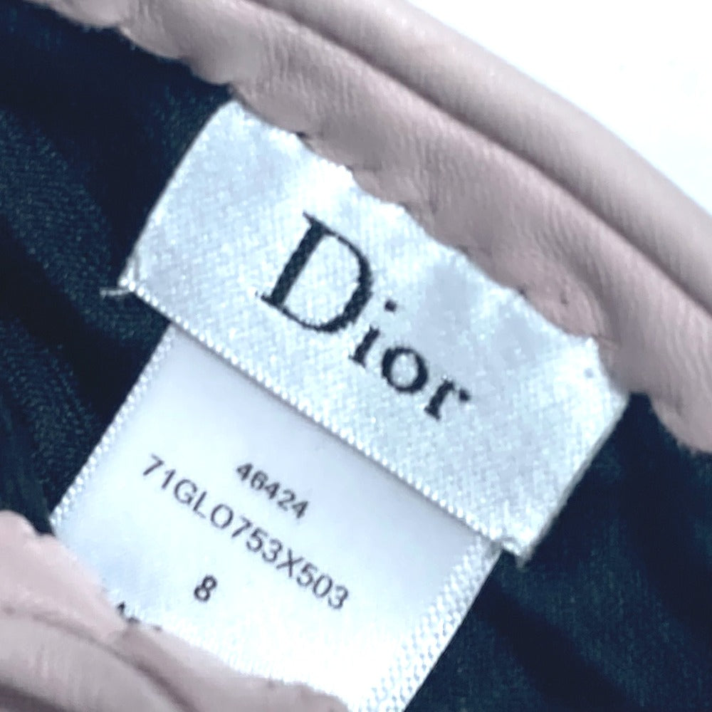Dior Gloves Leather Pink Studs Cannage Women 8