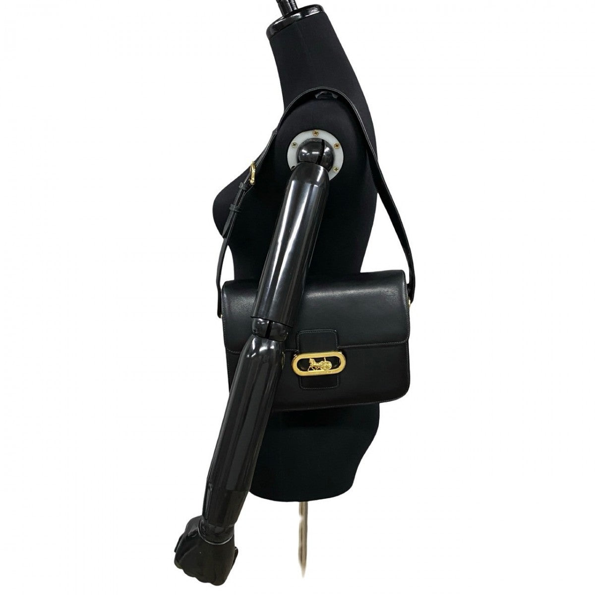 Celine Shoulder Bag Calfskin, Leather Black Logo Carriage Metal Women