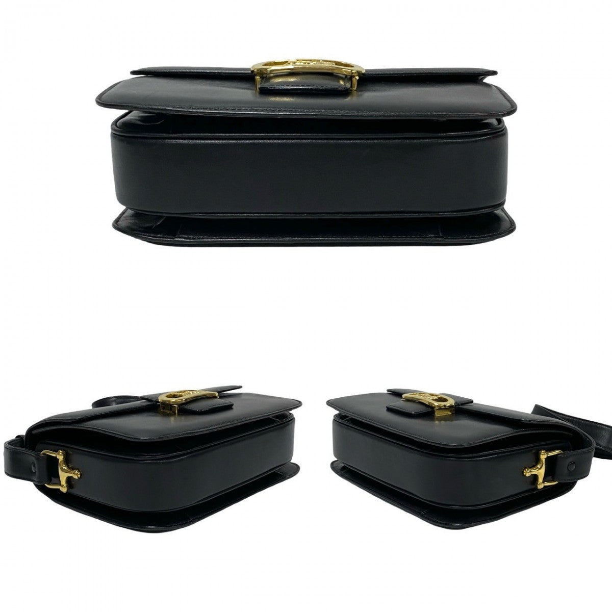 Celine Shoulder Bag Calfskin, Leather Black Logo Carriage Metal Women