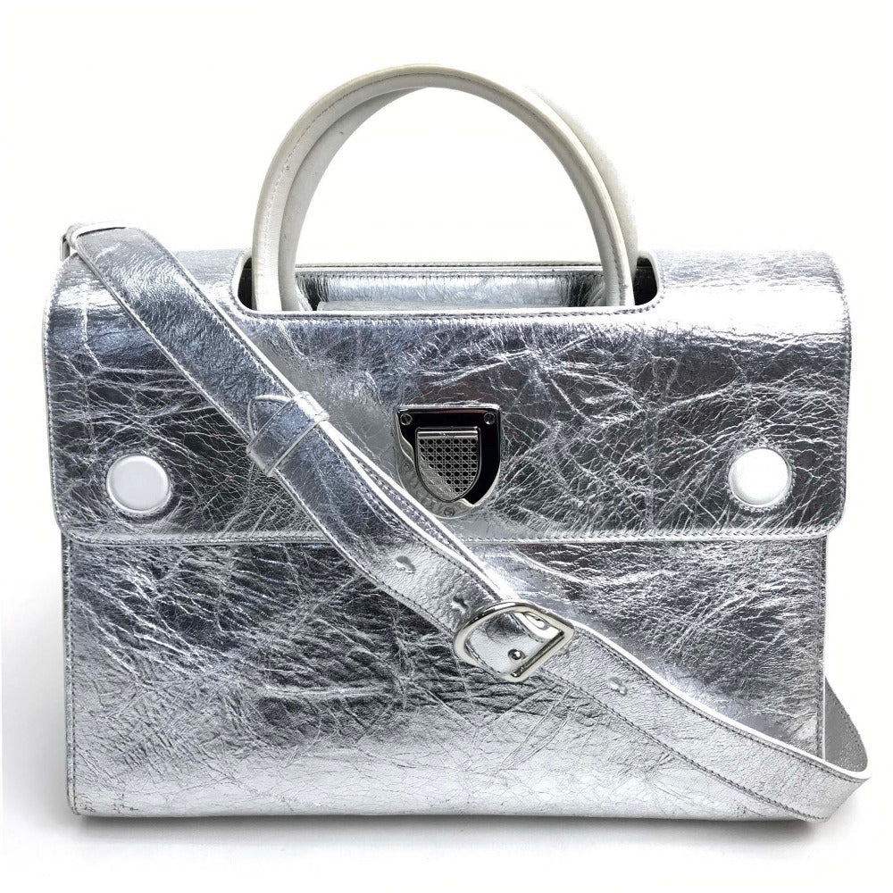 Christian Dior Handbag Leather Metallic Silver Diorever Women