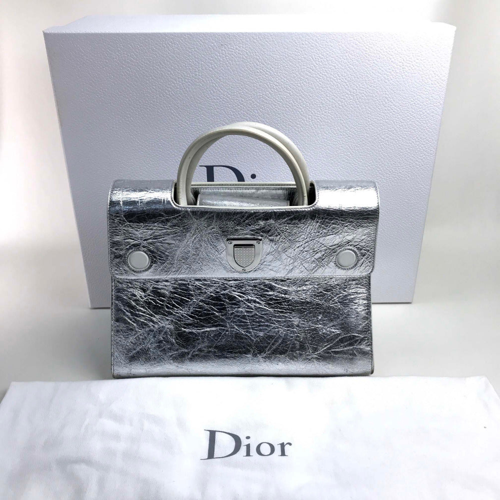 Christian Dior Handbag Leather Metallic Silver Diorever Women