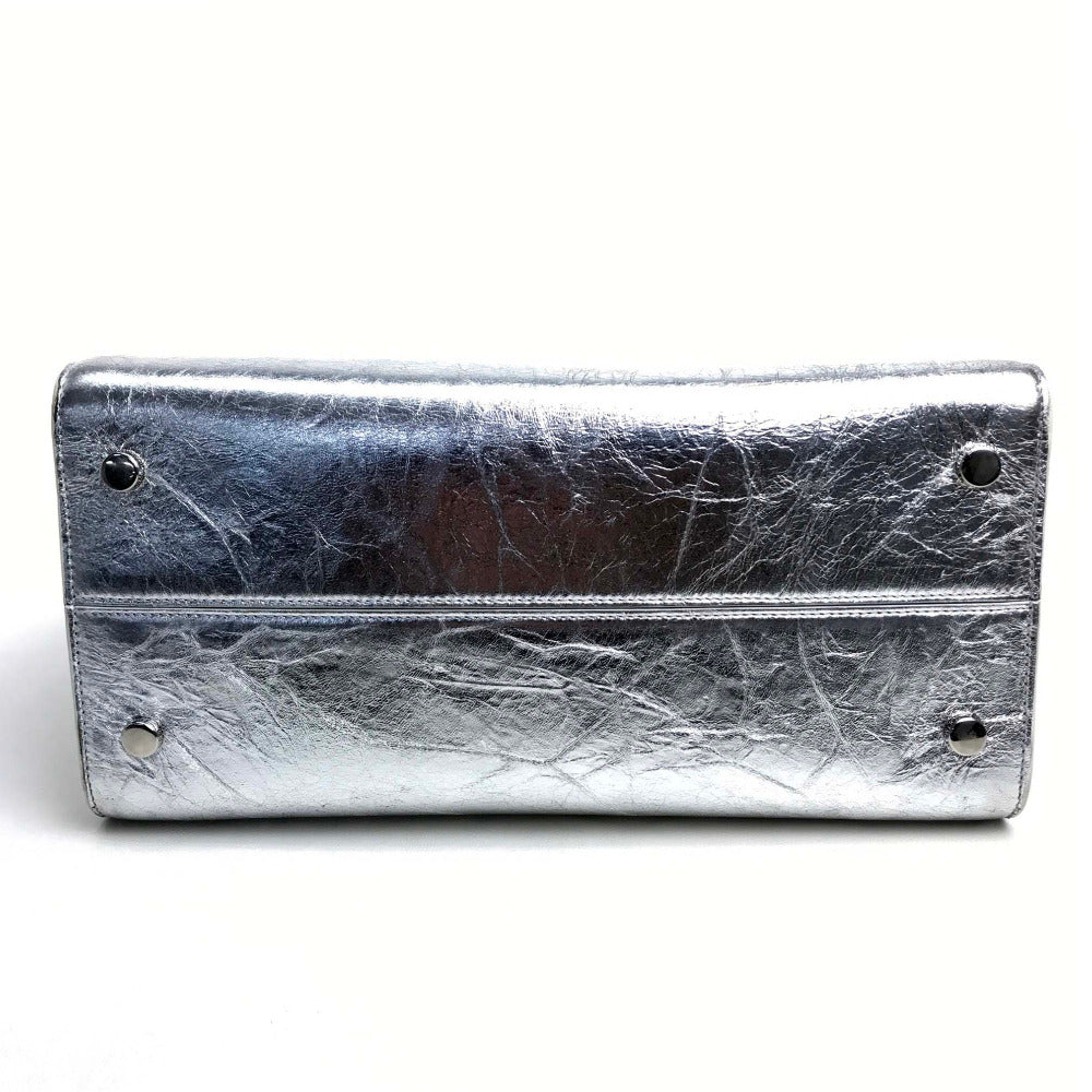 Christian Dior Handbag Leather Metallic Silver Diorever Women