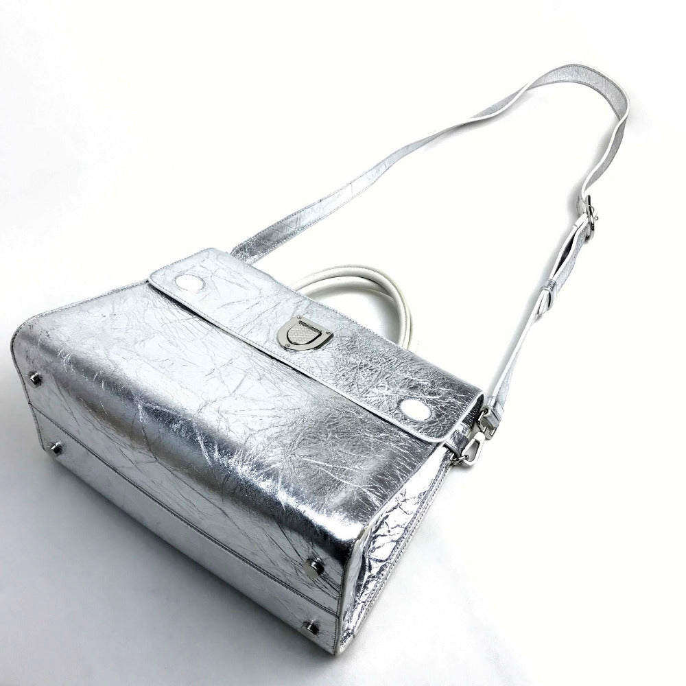 Christian Dior Handbag Leather Metallic Silver Diorever Women
