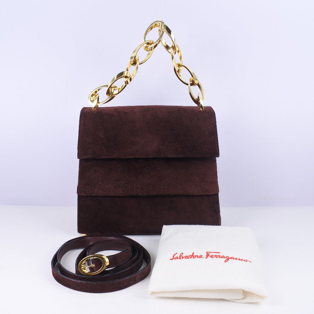 Salvatore Ferragamo Handbag Suede Brown 2Wayshoulder Back Women