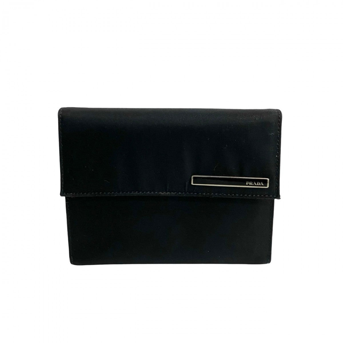 Prada Bifold Wallet Nylon, Leather Black Logo Metal Women