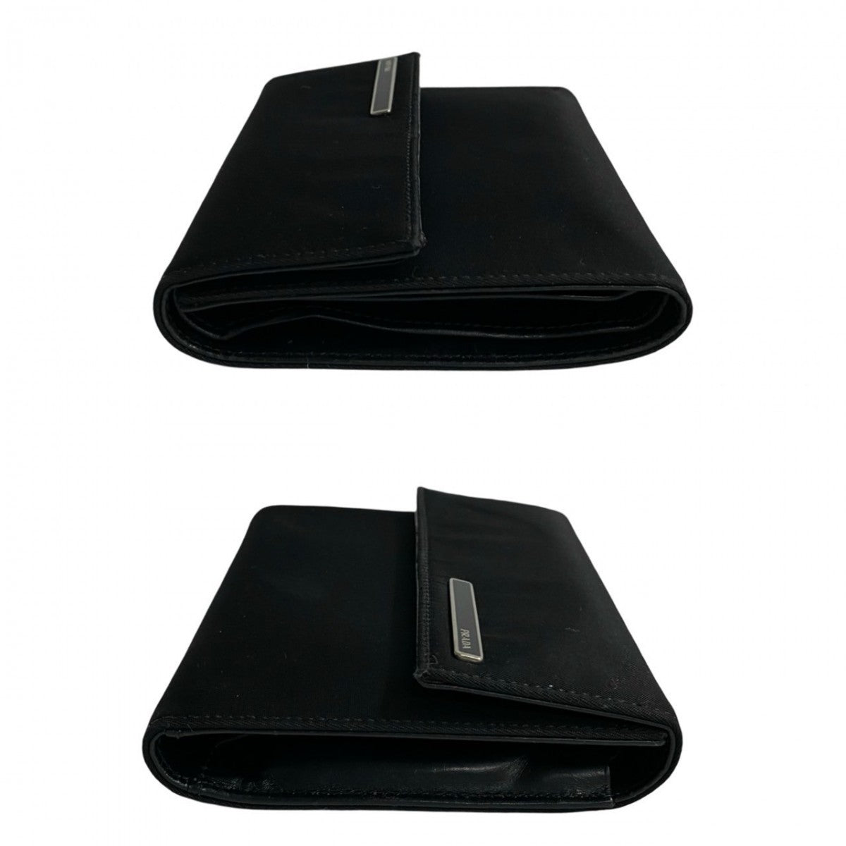 Prada Bifold Wallet Nylon, Leather Black Logo Metal Women