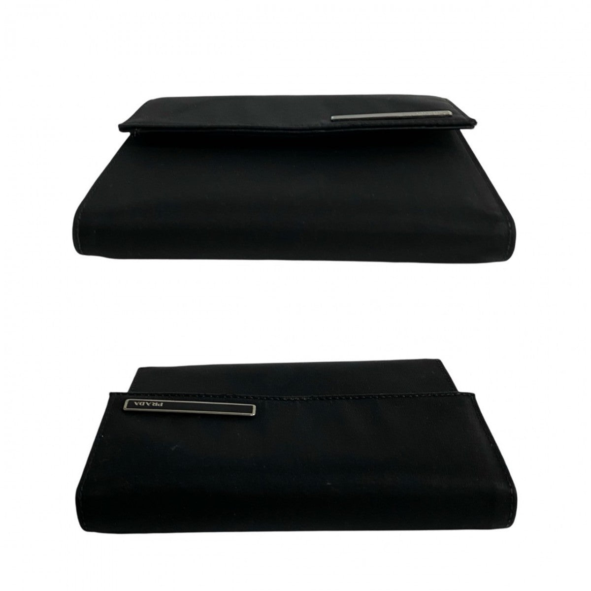 Prada Bifold Wallet Nylon, Leather Black Logo Metal Women