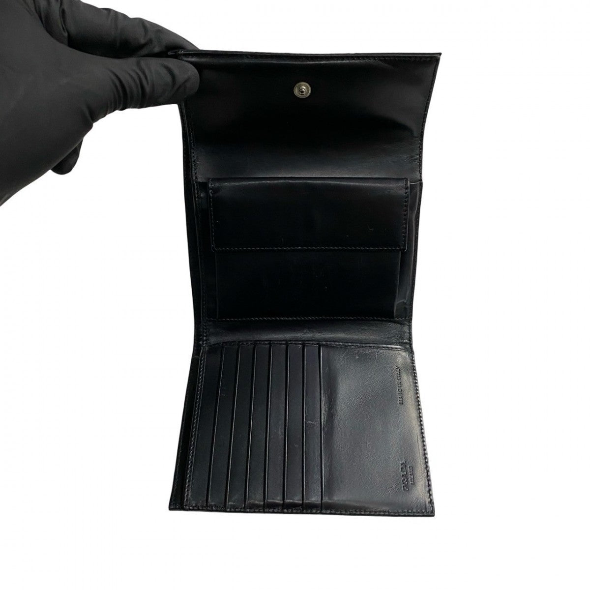 Prada Bifold Wallet Nylon, Leather Black Logo Metal Women