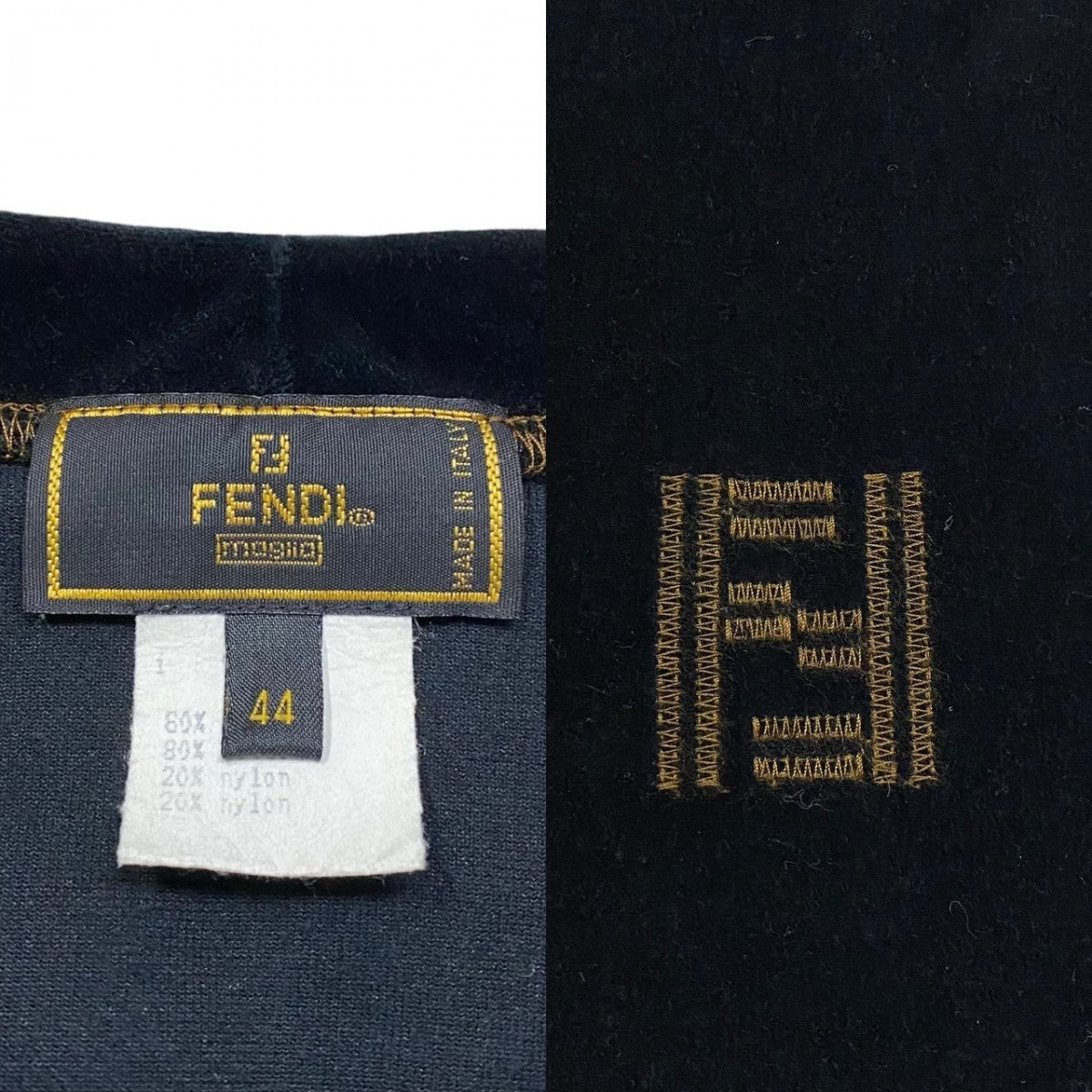 Fendi Cut Velor Black Ff Logo Stitch Women 44