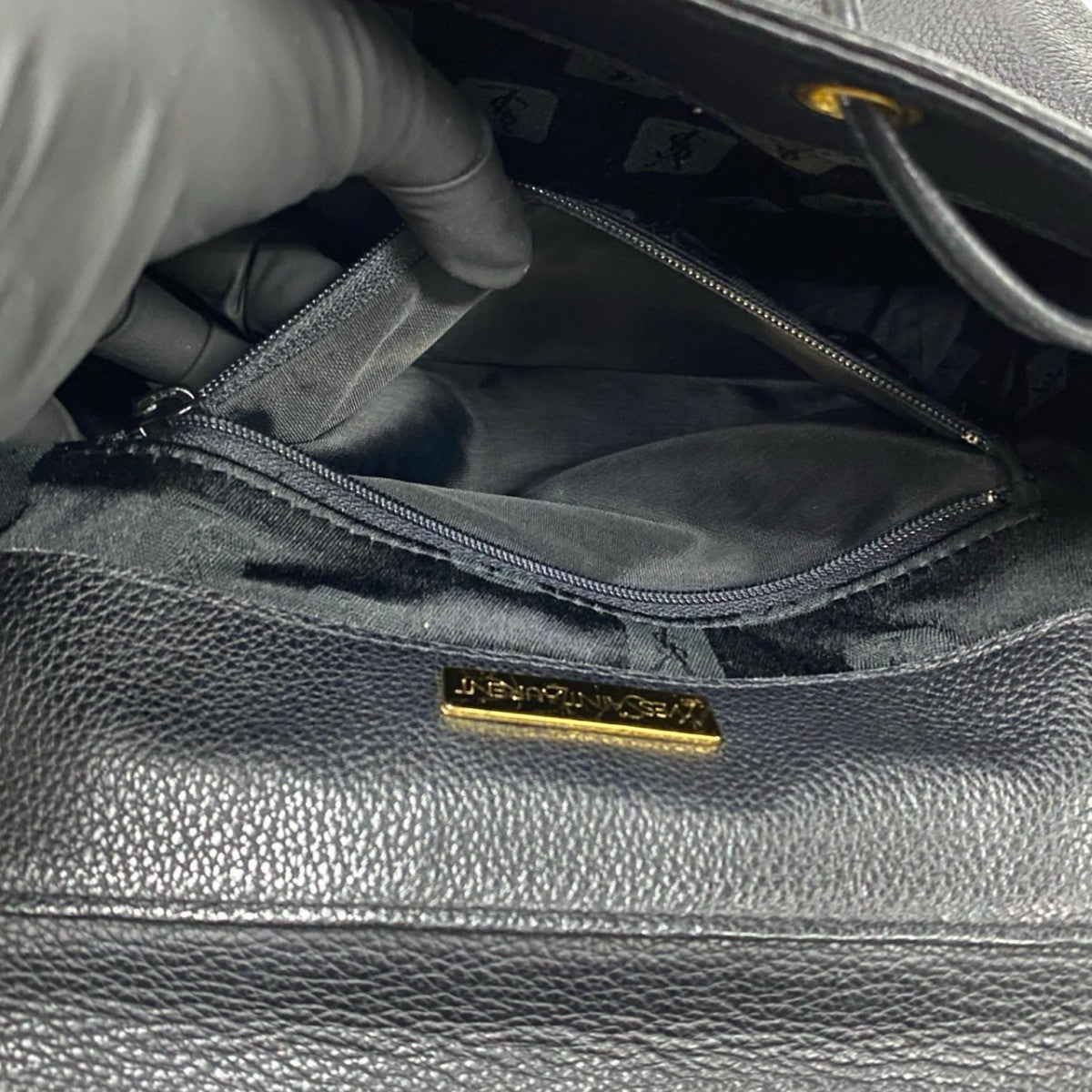 Yves Saint Laurent Shoulder Bag Leather Black Ysl Punching Women