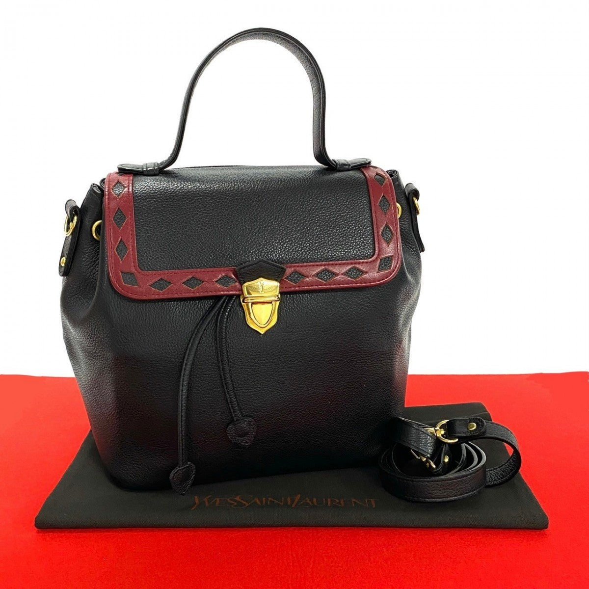 Yves Saint Laurent Shoulder Bag Leather Black Ysl Punching Women