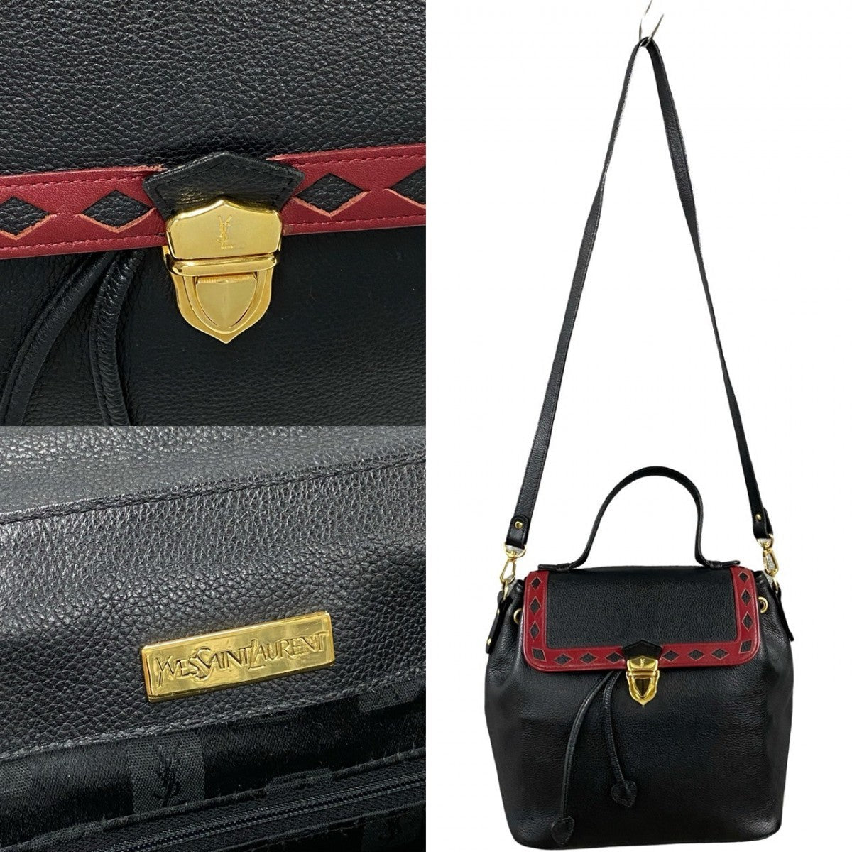 Yves Saint Laurent Shoulder Bag Leather Black Ysl Punching Women