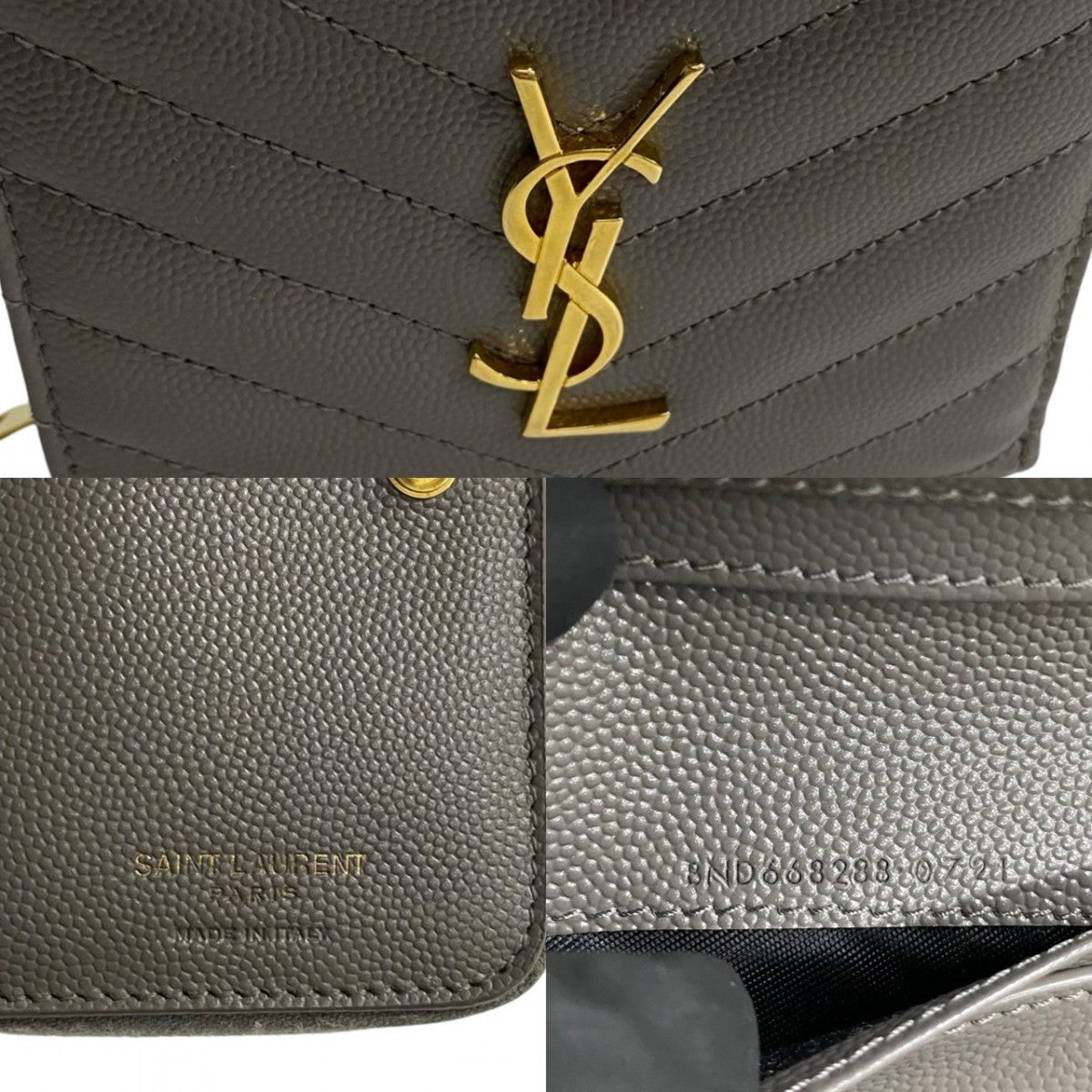 Saint Laurent Paris Bifold Wallet Leather Gray Ysl Logo Metal Round Zip Women