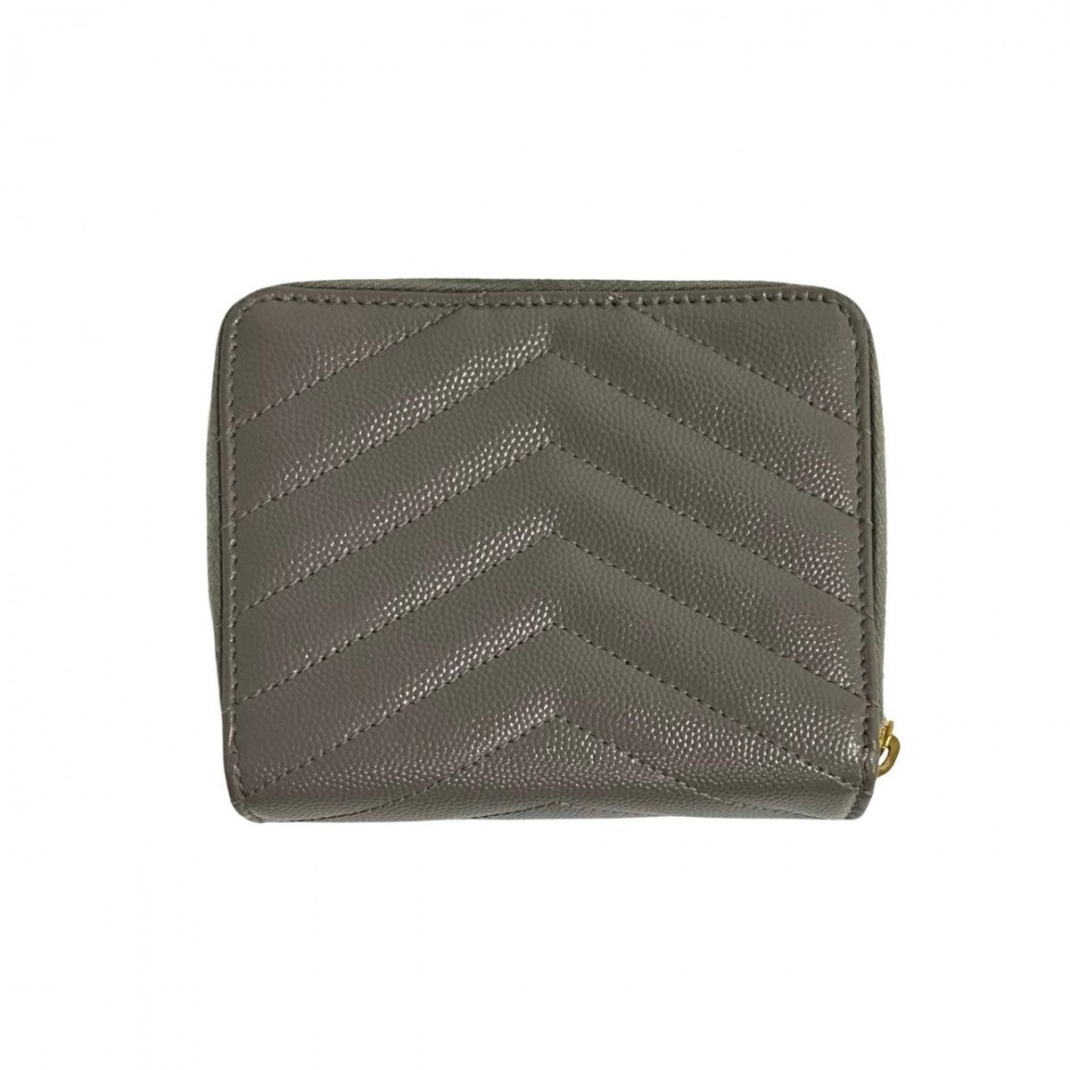 Saint Laurent Paris Bifold Wallet Leather Gray Ysl Logo Metal Round Zip Women