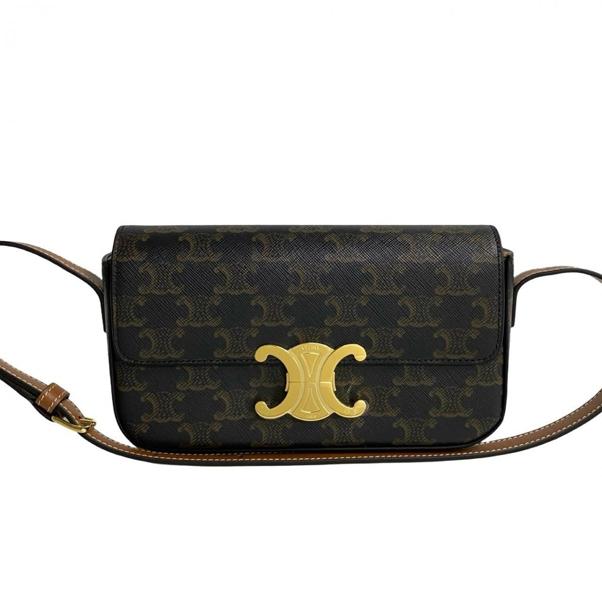 Celine Shoulder Bag Leather, Pvc Brown Triomphe Logo Metal Claude Women