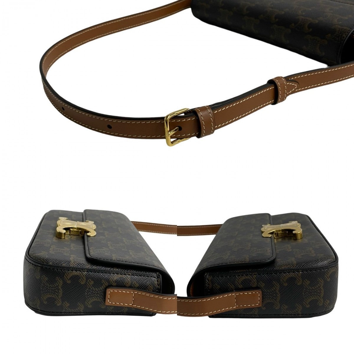Celine Shoulder Bag Leather, Pvc Brown Triomphe Logo Metal Claude Women