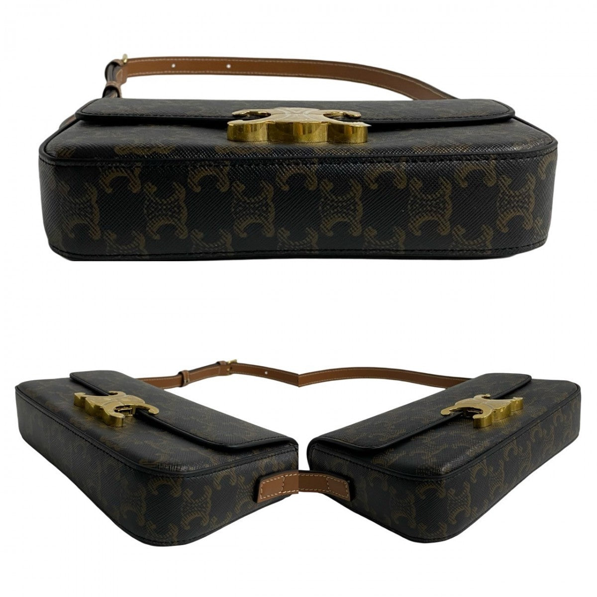 Celine Shoulder Bag Leather, Pvc Brown Triomphe Logo Metal Claude Women