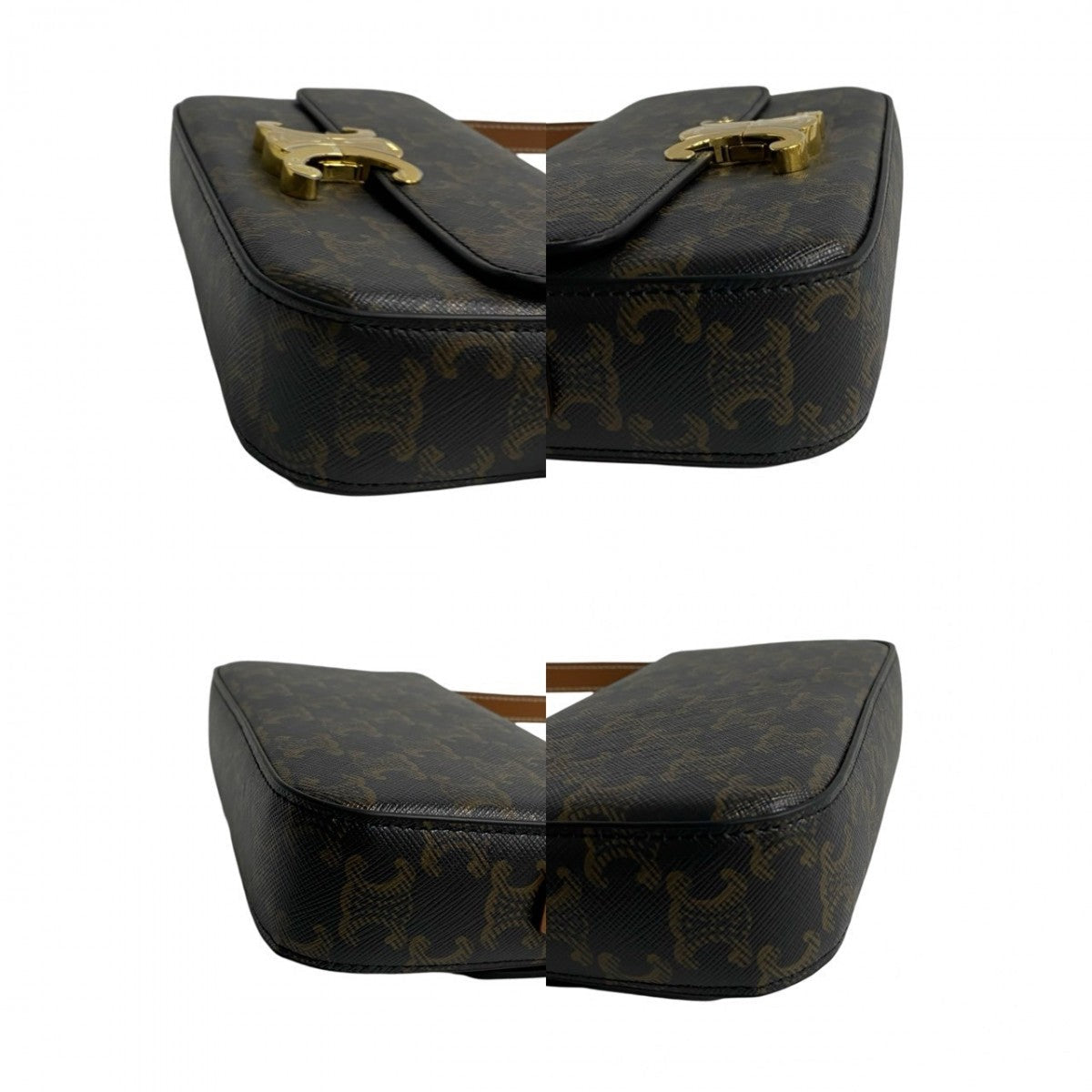 Celine Shoulder Bag Leather, Pvc Brown Triomphe Logo Metal Claude Women