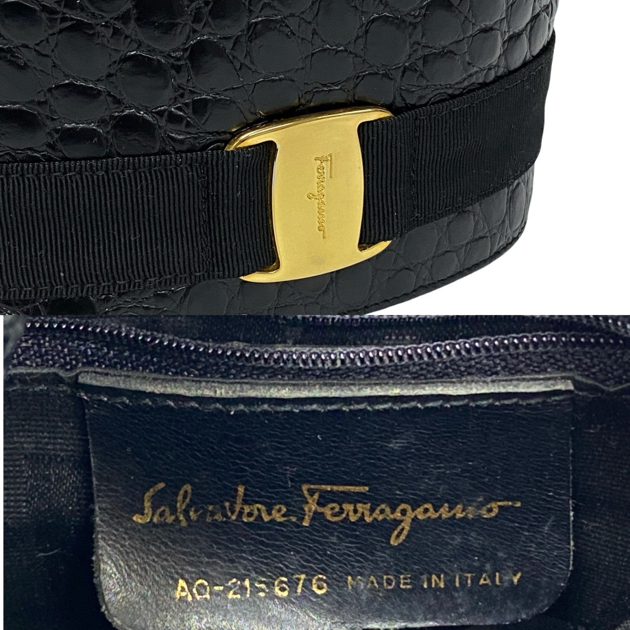 Salvatore Ferragamo Backpack Leather Black Vala Ribbon Metal Women