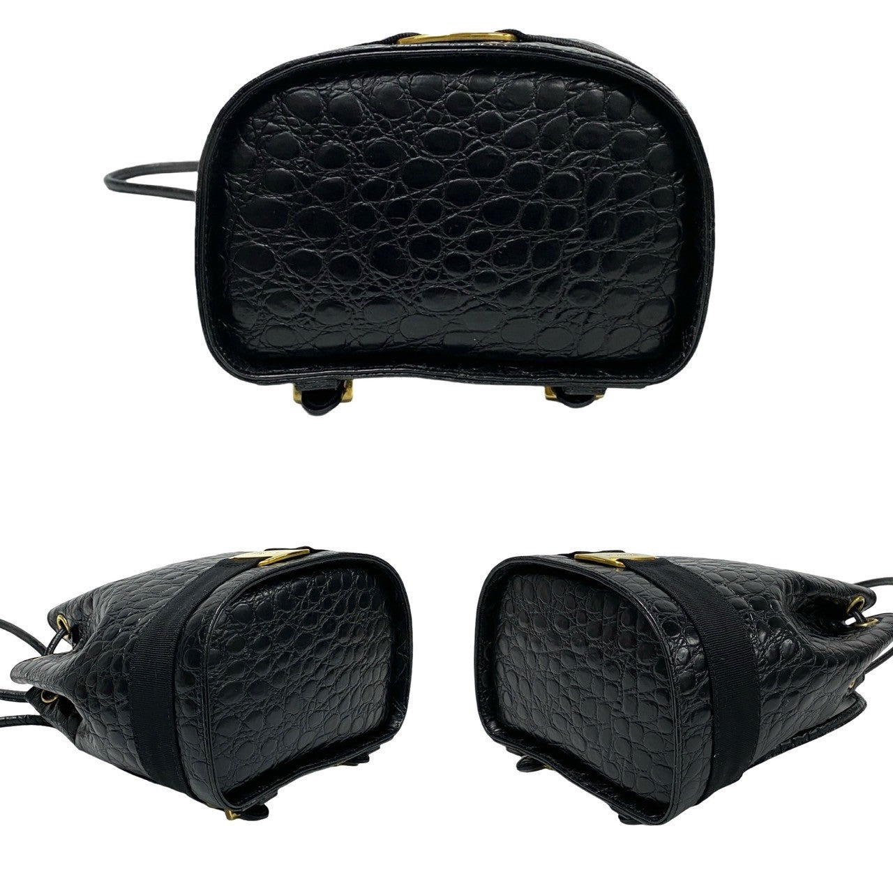 Salvatore Ferragamo Backpack Leather Black Vala Ribbon Metal Women