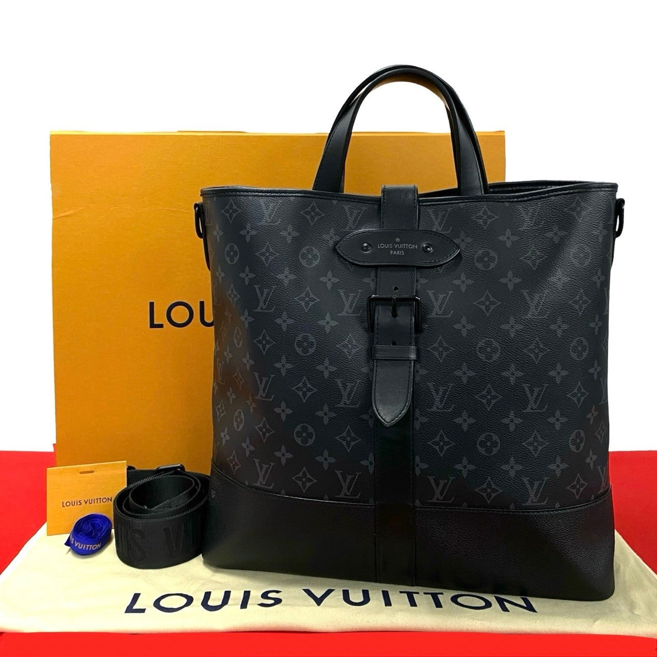 Louis Vuitton Shoulder Bag M45914 Leather Black Monogram Eclipse Saumur Mens
