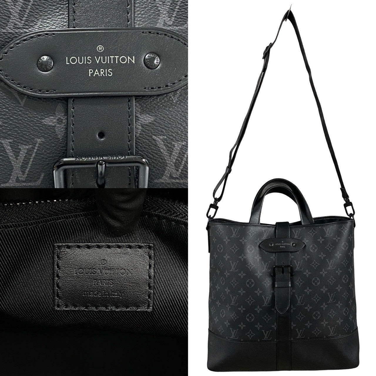 Louis Vuitton Shoulder Bag M45914 Leather Black Monogram Eclipse Saumur Mens