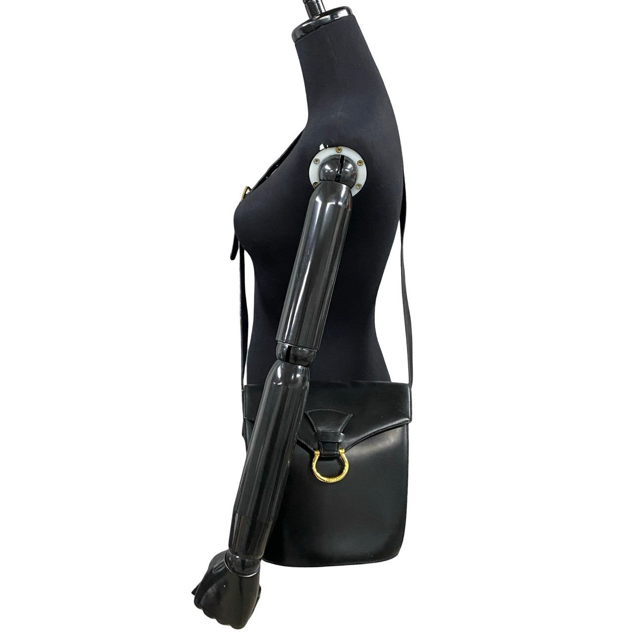 Celine Shoulder Bag Calfskin, Leather Black Gancini Logo Metal Women