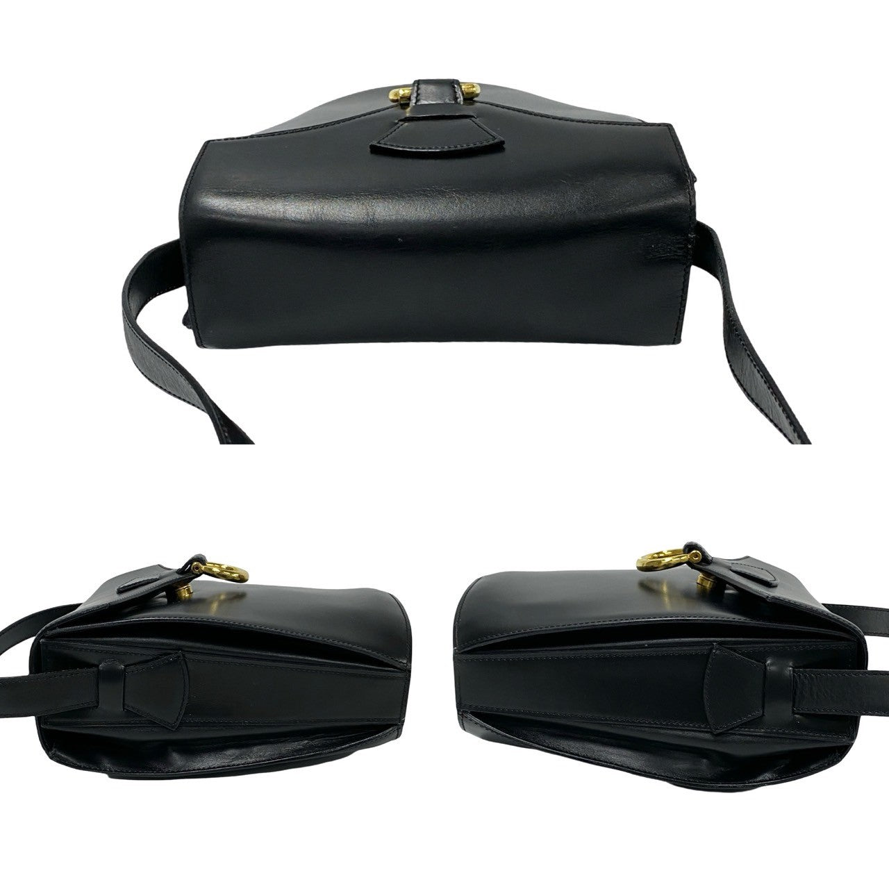 Celine Shoulder Bag Calfskin, Leather Black Gancini Logo Metal Women