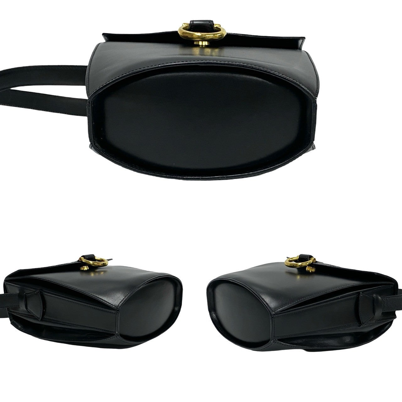 Celine Shoulder Bag Calfskin, Leather Black Gancini Logo Metal Women