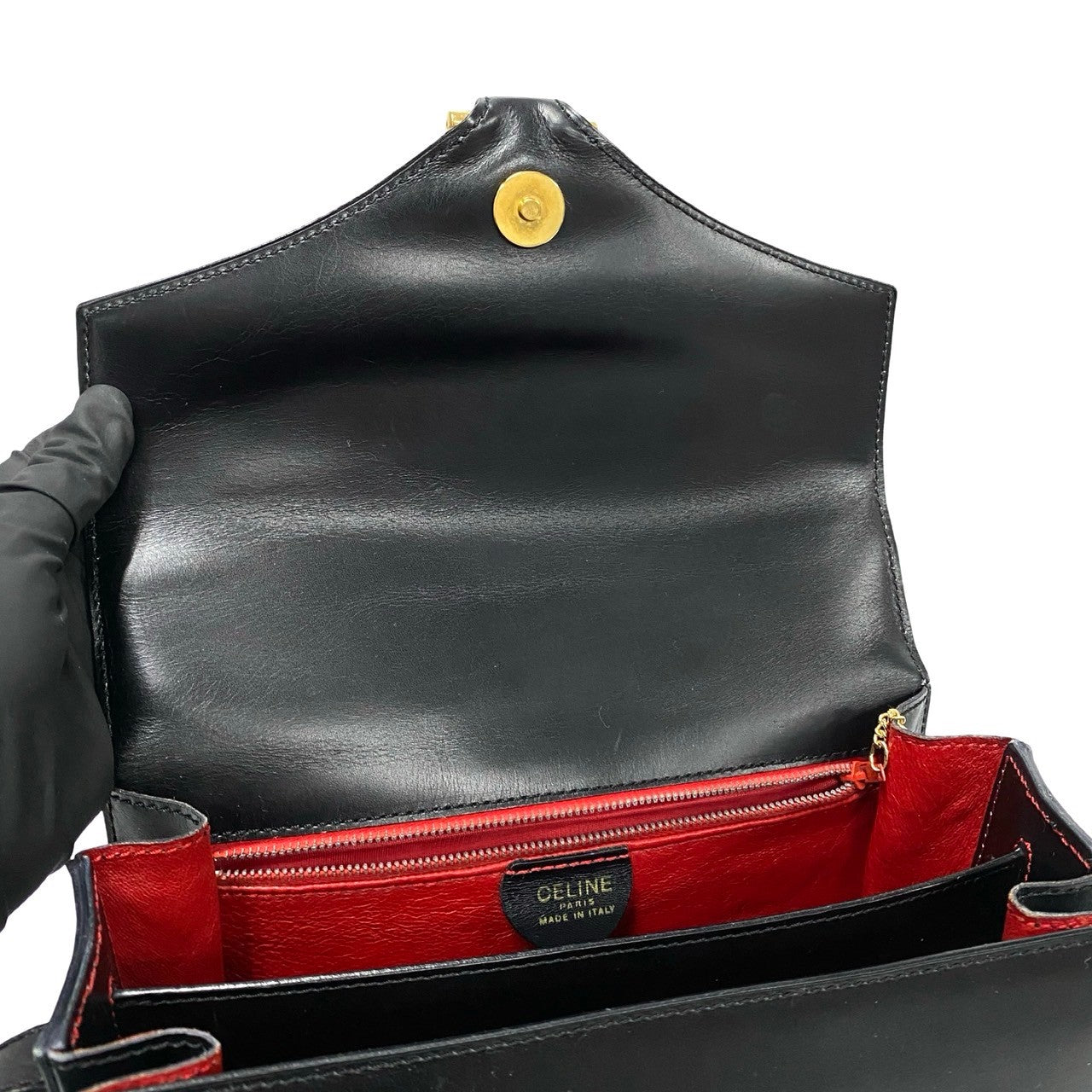 Celine Shoulder Bag Calfskin, Leather Black Gancini Logo Metal Women