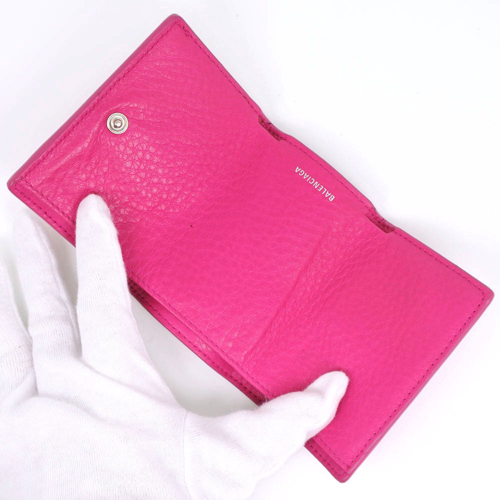 Balenciaga Tri-Fold Wallet 391446 Leather Pink Paper Mini Women