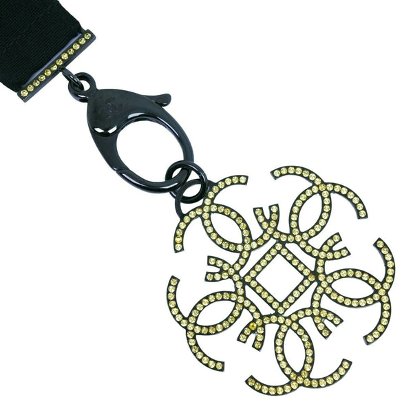 Chanel Necklace Rhinestone Black Strap Women