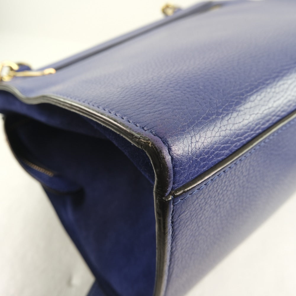 Celine Handbag Calfskin Blue 2Wayshoulder Trapeze Women