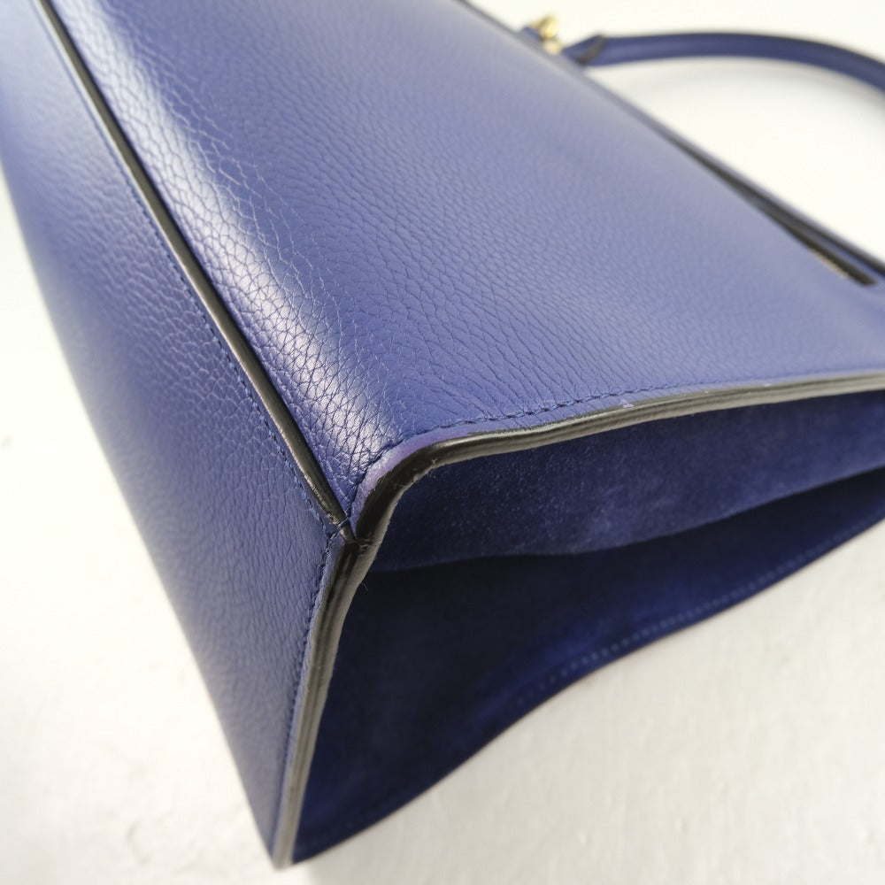 Celine Handbag Calfskin Blue 2Wayshoulder Trapeze Women