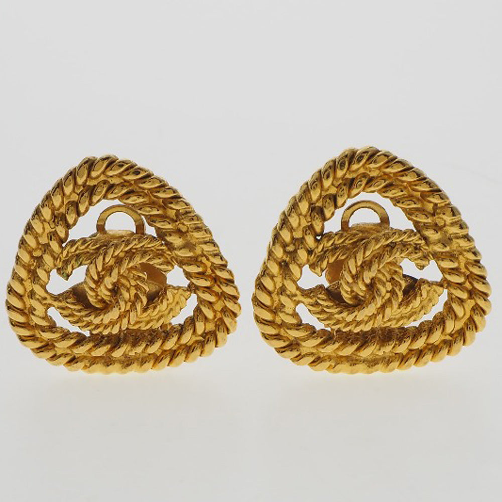 Chanel Earring Plated Gold Gold Vintage Triangle Coco Mark Women