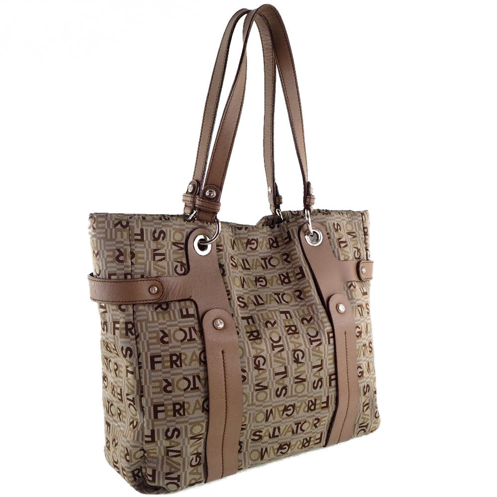 Salvatore Ferragamo Tote Bag Canvas, Leather Brown Women