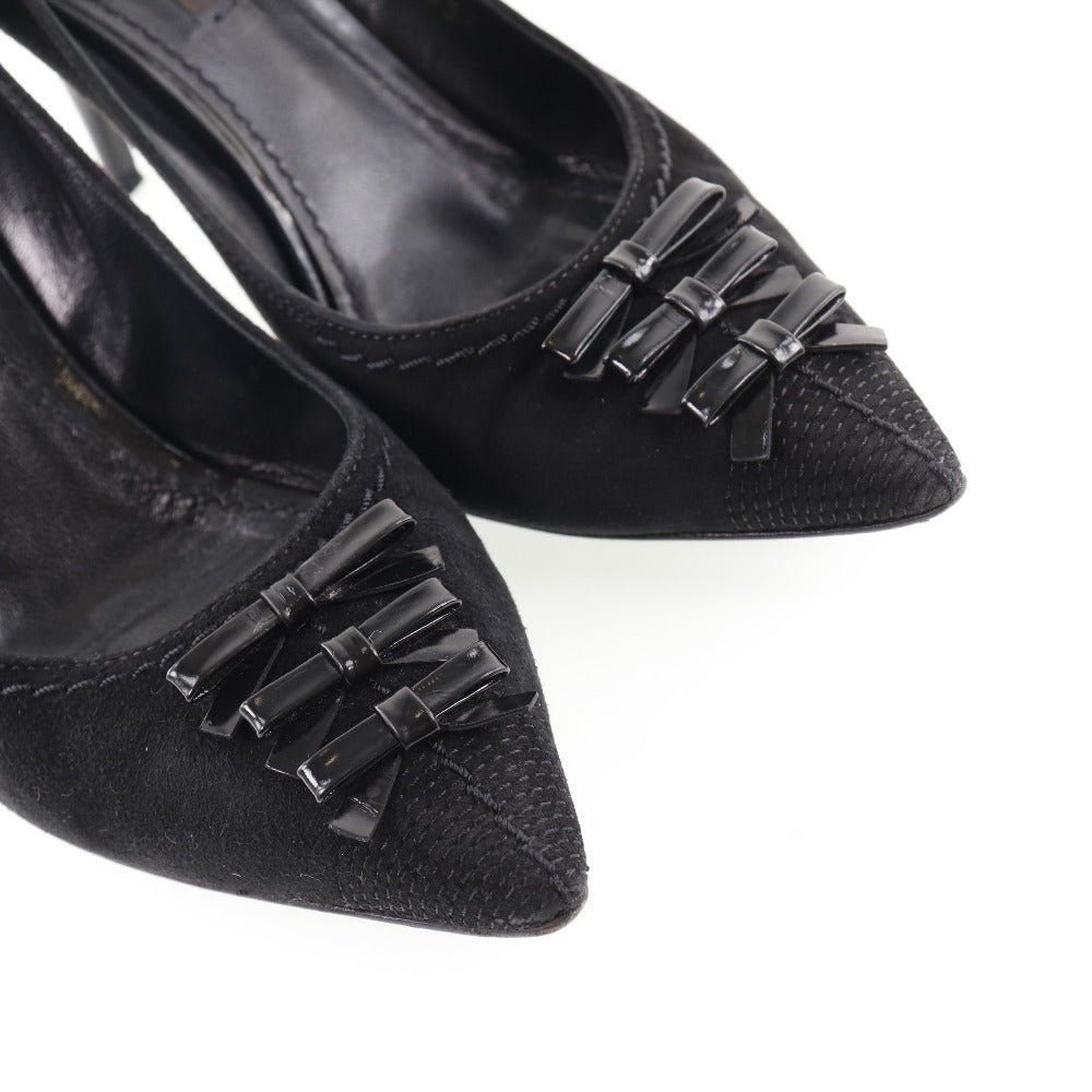 Louis Vuitton Pumps Nq0036 Suede Black Ribbon Women 35
