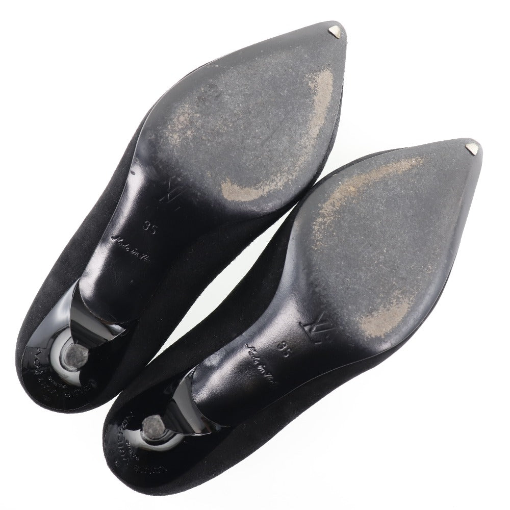 Louis Vuitton Pumps Nq0036 Suede Black Ribbon Women 35