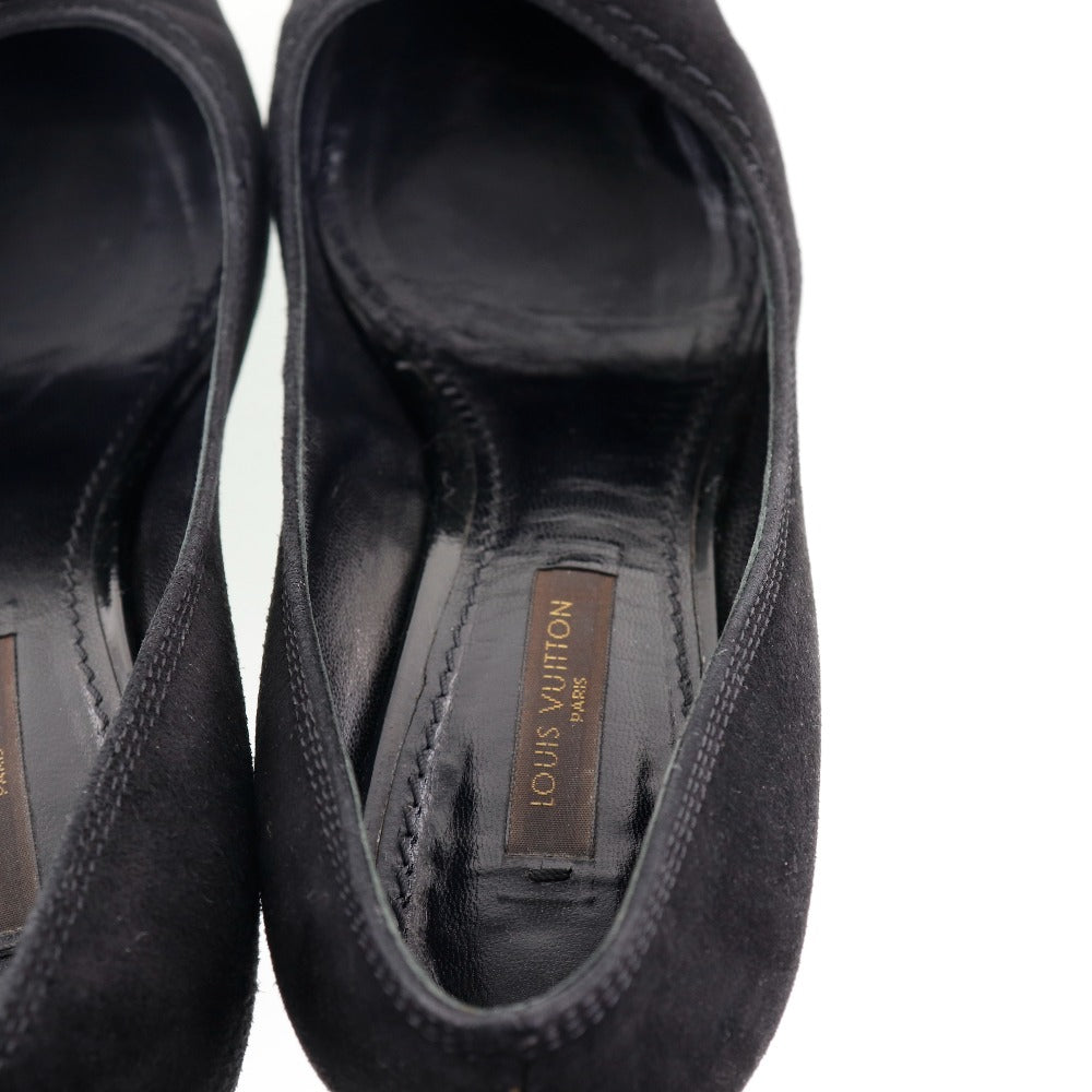Louis Vuitton Pumps Nq0036 Suede Black Ribbon Women 35
