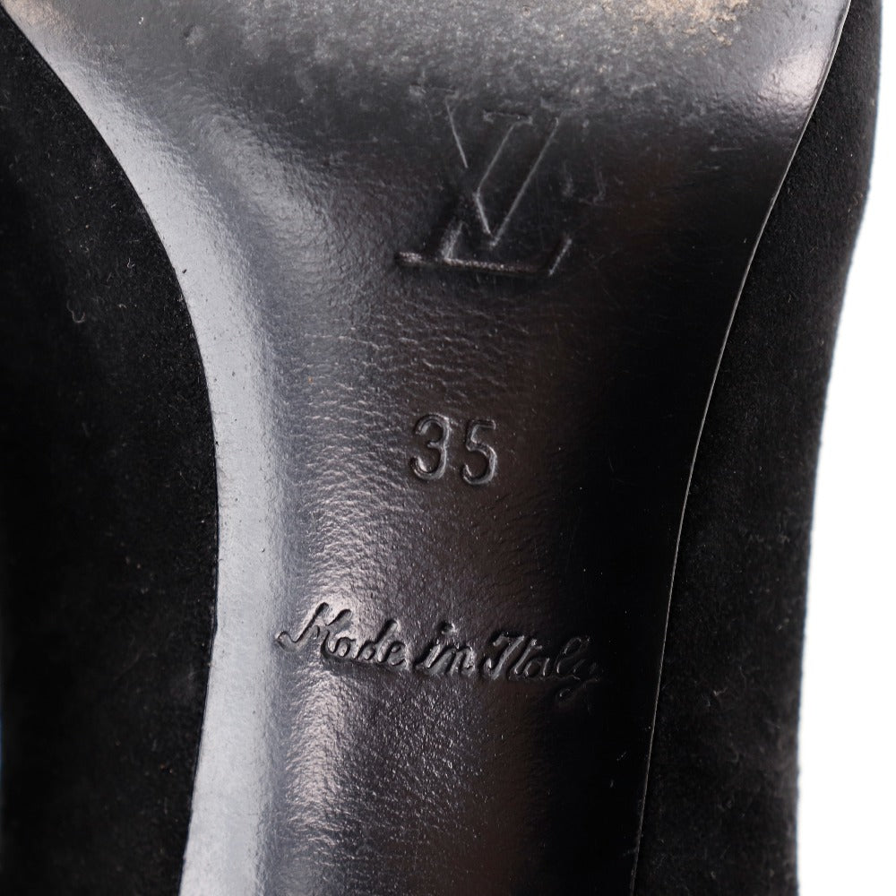Louis Vuitton Pumps Nq0036 Suede Black Ribbon Women 35