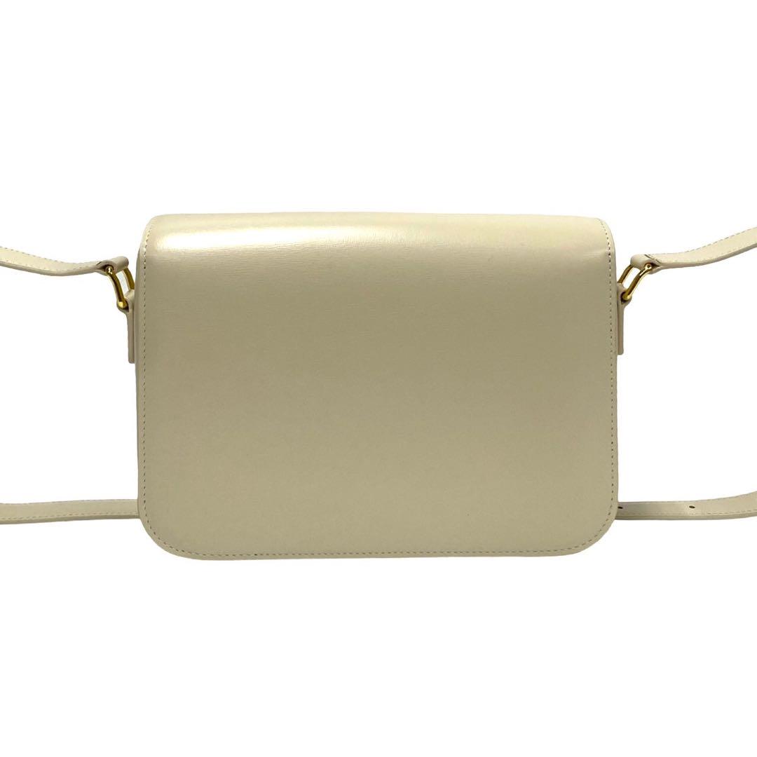 Celine Shoulder Bag Leather White Classic Trim Off