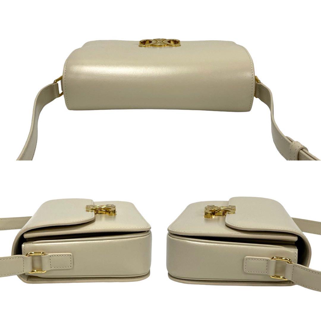 Celine Shoulder Bag Leather White Classic Trim Off