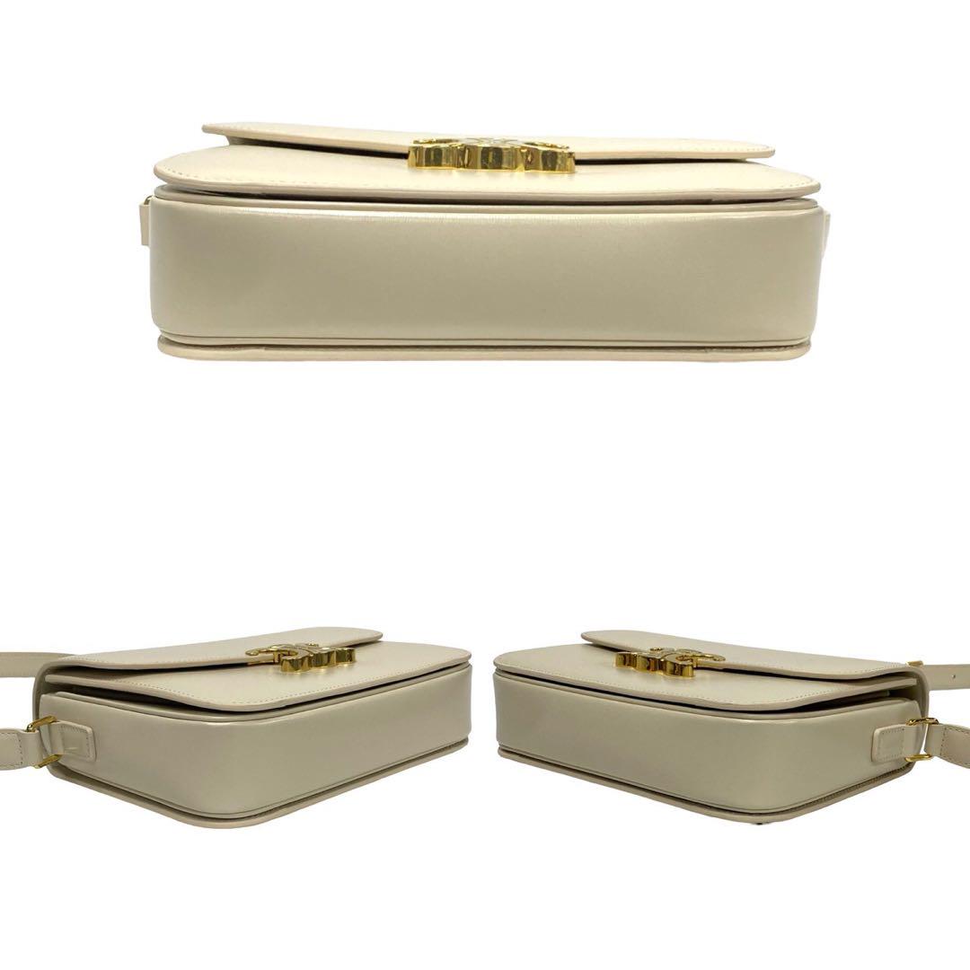Celine Shoulder Bag Leather White Classic Trim Off