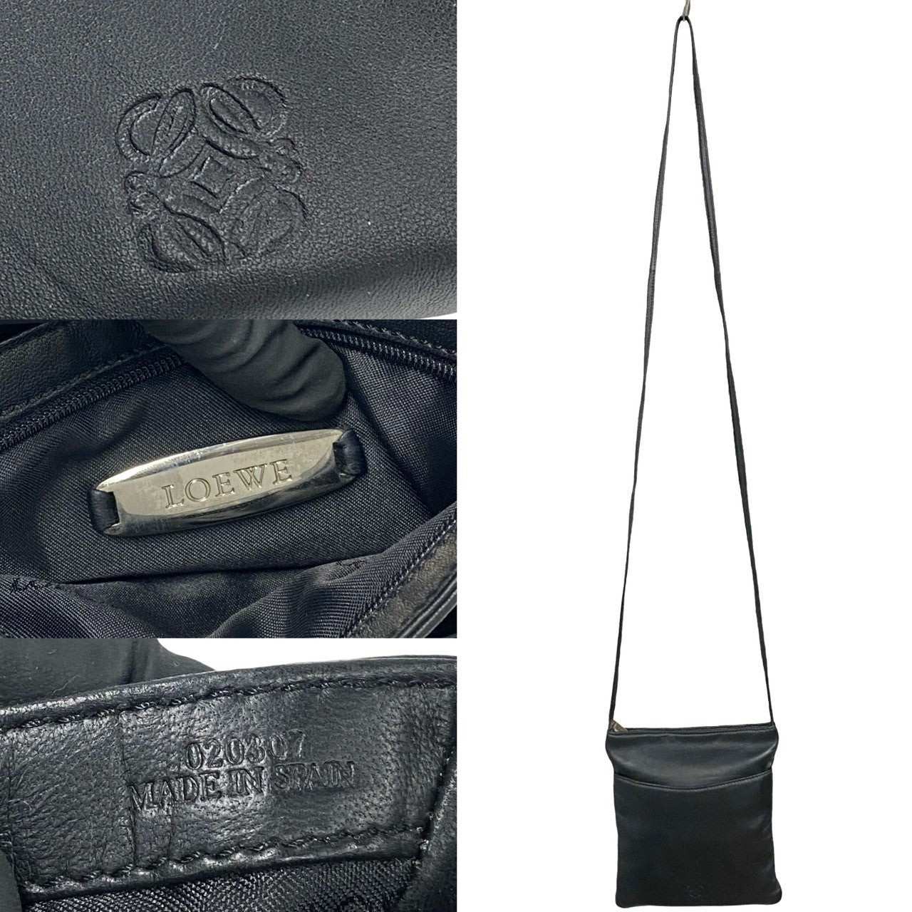 Loewe Shoulder Bag Leather Black Anagram Logo Women