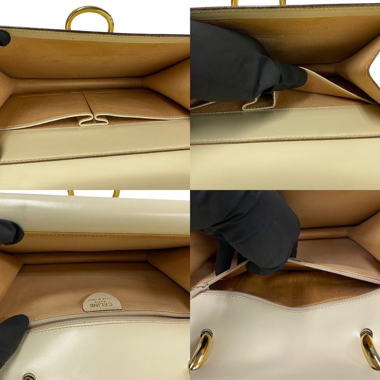 Celine Handbag Leather White Gancini Logo Metal Women