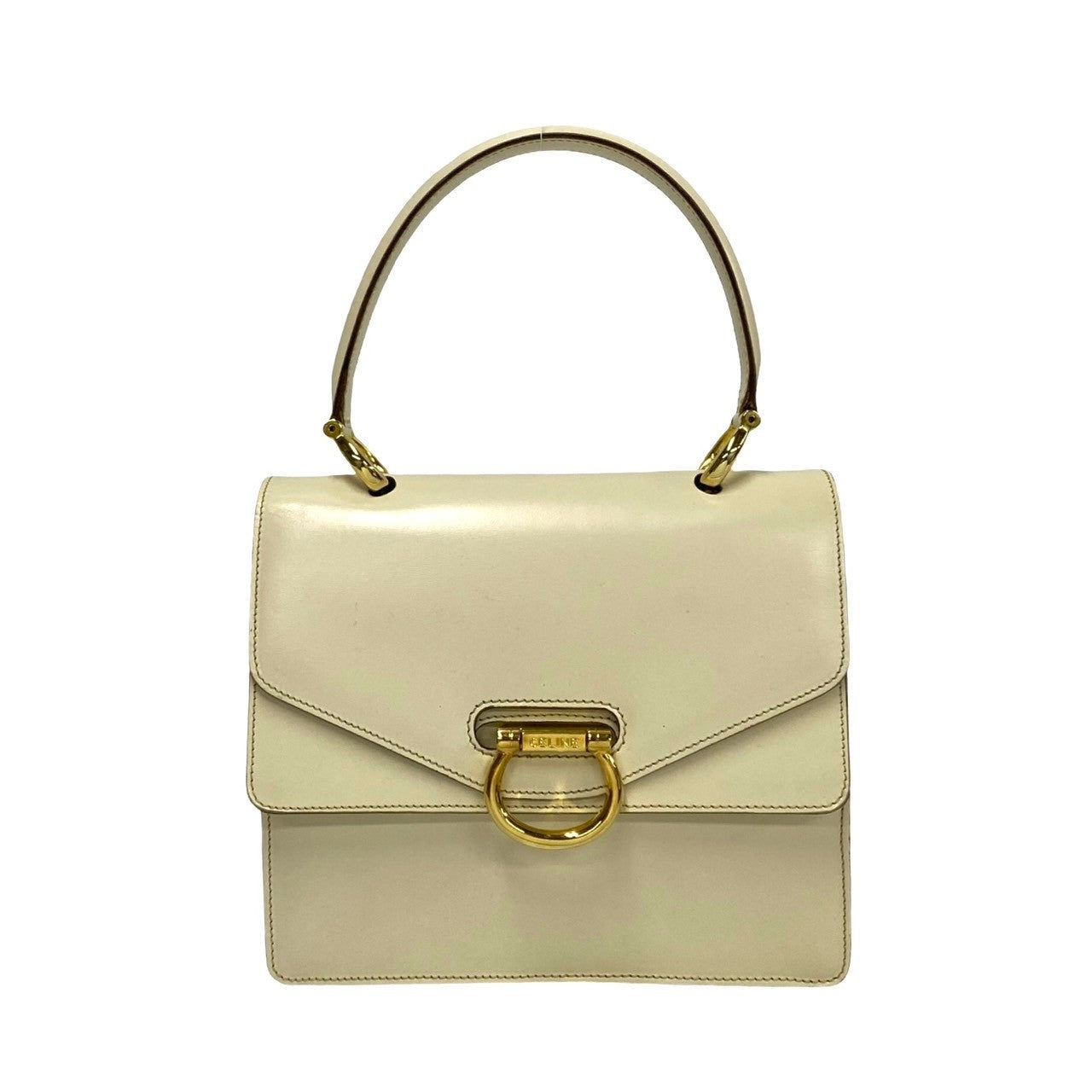 Celine Handbag Leather White Gancini Logo Metal Women