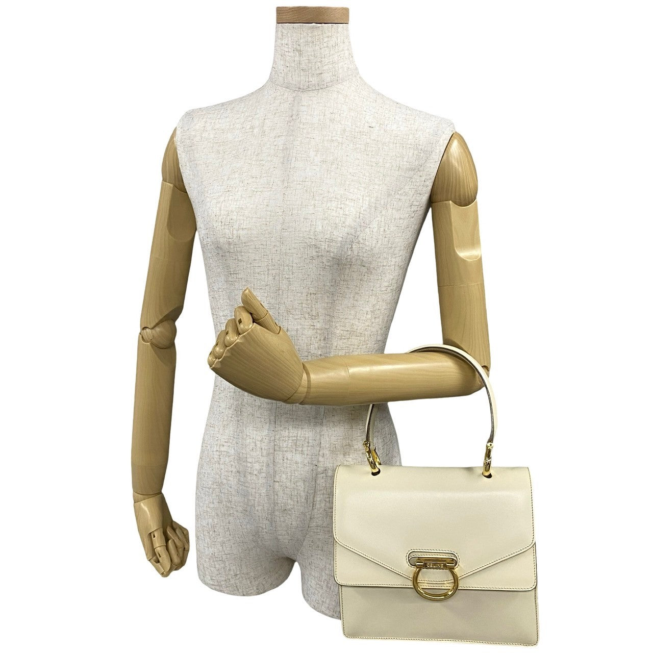 Celine Handbag Leather White Gancini Logo Metal Women