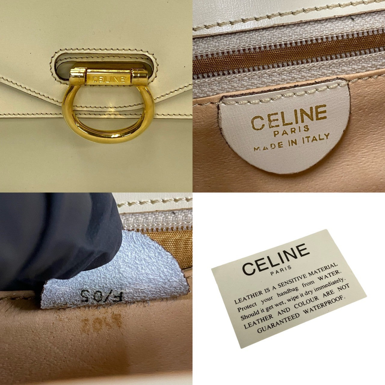 Celine Handbag Leather White Gancini Logo Metal Women