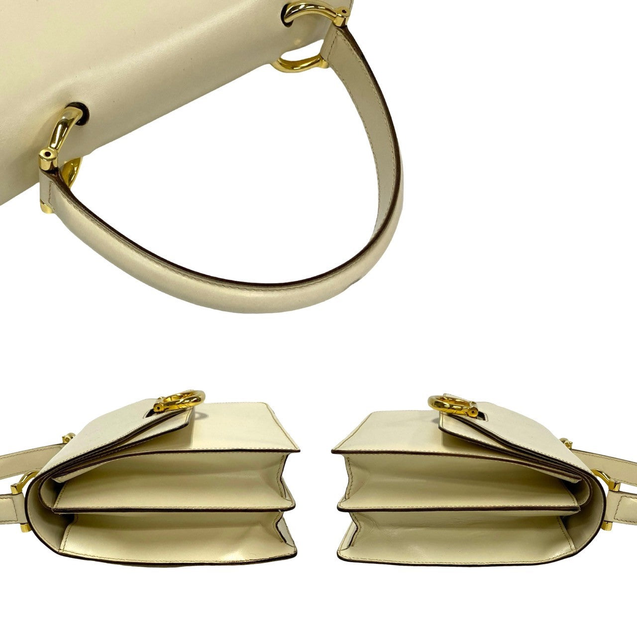 Celine Handbag Leather White Gancini Logo Metal Women