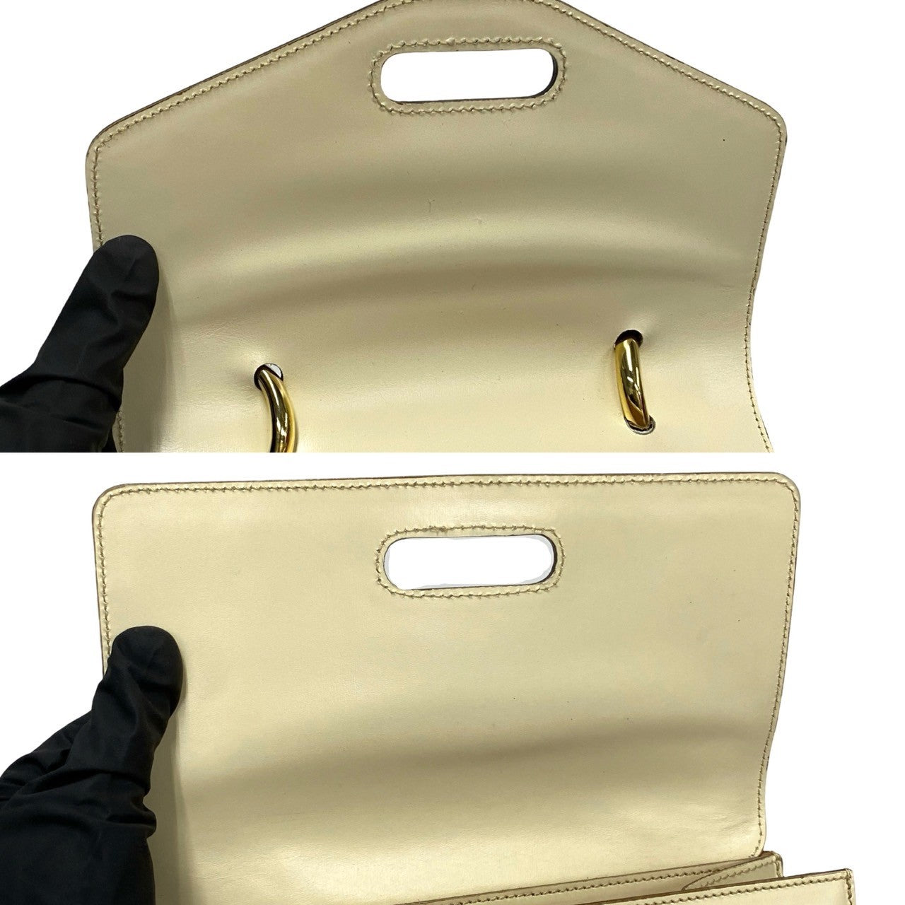 Celine Handbag Leather White Gancini Logo Metal Women